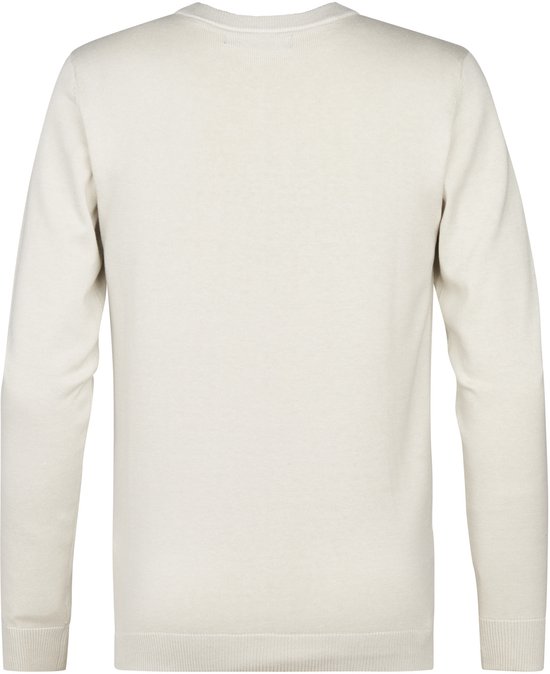 Beige trui met lange mouwen, van achteren op een witte achtergrond.