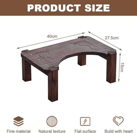 RayLove Toiletkruk, wc-treeplank van hout met anti-slip pads, 35 graden duurzame C-vormige kruk (grijs