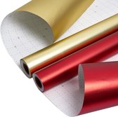 2 Rouleaux Papier Cadeau Doré Et Rouge - 43 Cm X 8 M - Nacré Et Lustré - Pour Anniversaire, Noël, Mariage