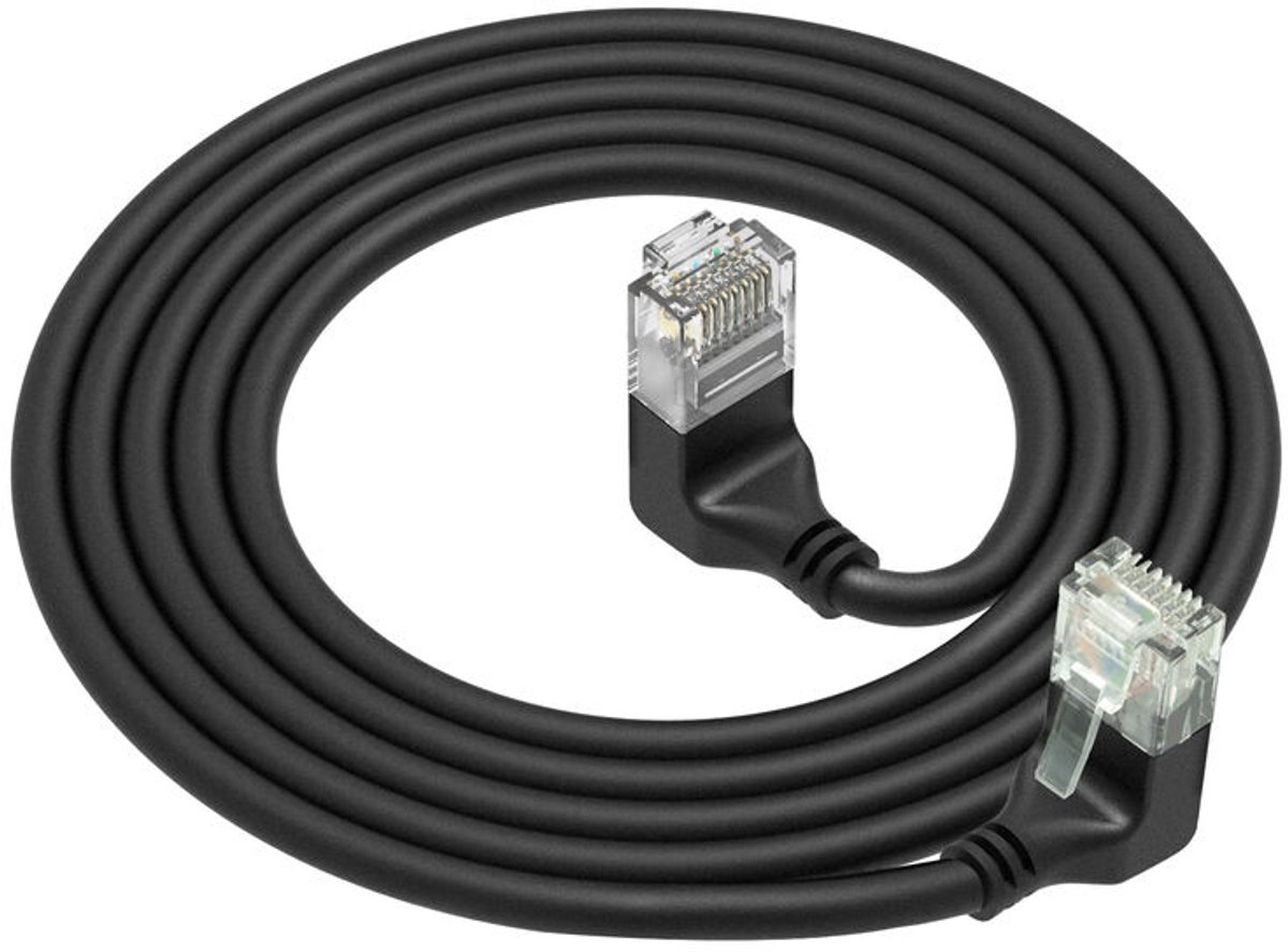 Image of ACT Zwarte 0,5 meter U/UTP CAT6A LSZH Slimline patchkabel met RJ45 connectoren 90° haaks beneden naar 90° haaks boven DD7900