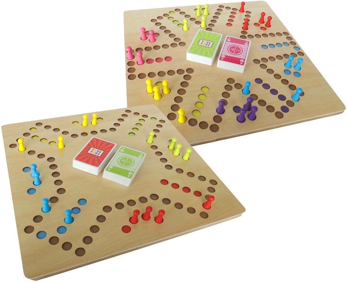Keezen Keezenspel Hout Deluxe - Houten bordspel dubbelzijdig - 2 tot 6 spelers - 40 x 40 cm - met echte Keezen Speelkaarten