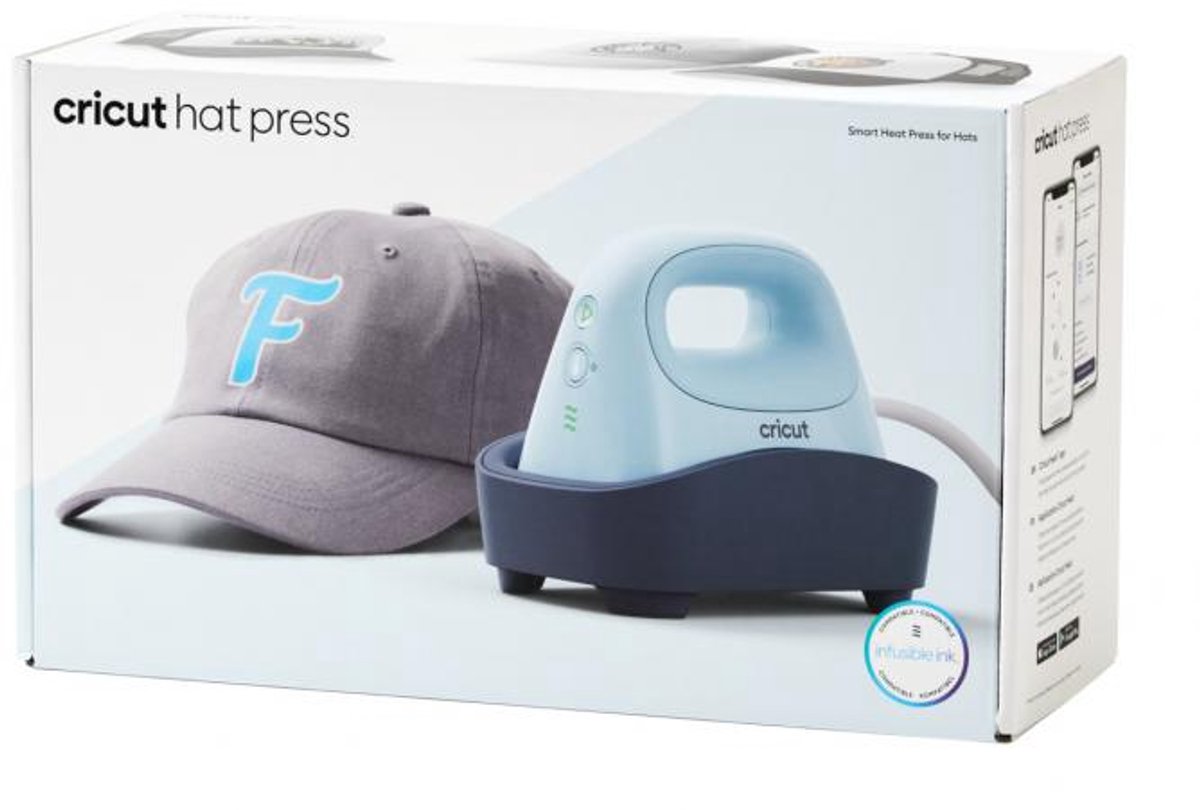 Cricut Hoedpers | 12,7 cm x 7,6 cm (5 x 3) Gebogen warmteplaat | Warmtepers voor hoed- en petprojecten | Te gebruiken met opstrijkbaar vinyl (HTV), onsmeltbare inkt en sublimatie | Verwarmt tot 205 Cricut Hoedpers | 12,7 cm x 7,6 cm (5 x 3) Gebogen warmteplaat | Warmtepers voor hoed- en petprojecten | Te gebruiken met opstrijkbaar vinyl (HTV), onsmeltbare inkt en sublimatie | Verwarmt tot 205