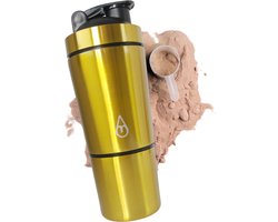 Motivai RVS Shakebeker met Poedercompartiment - Goud - Shaker - 2 Delige Shaker - 600ml - Motivatie Waterfles - Dames - Voor het maken van Shake's - Thermo Shakebeker - Ook voor Supplementen - Extra Compartiment van 200g - Met Shakebal