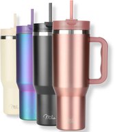 Milu Tumbler 1200ml met Rietje en Handvat | 24u Koud / 48u Ijs / 12u Heet | Dubbelwandige Isolatie Thermosbeker Koffie Voor in de Auto | Thermos Beker Travel Mug to go (Roze Goud)