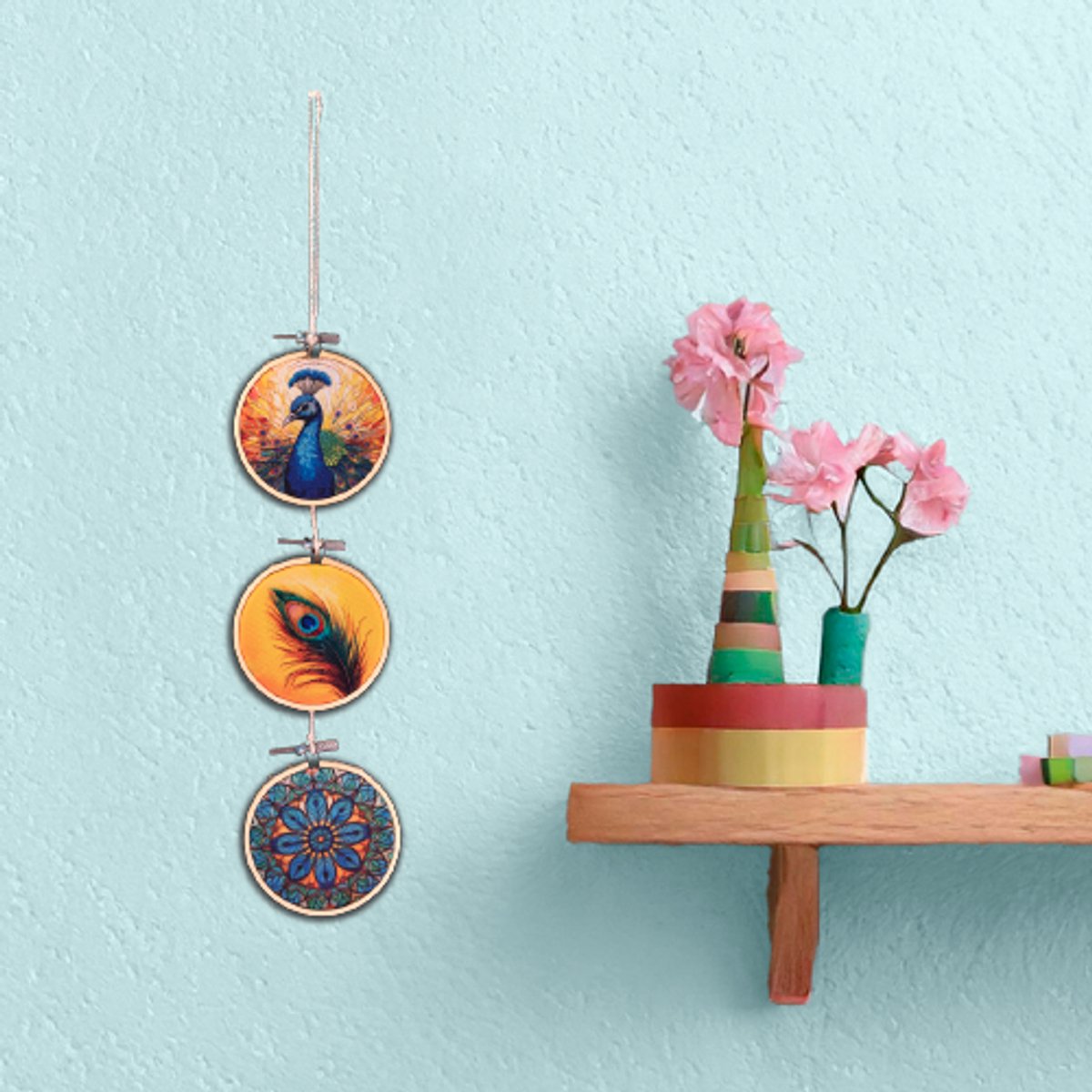 Ideasonthefloor.com - Cadeau onder 30 - Wandhangers - Wandhanger Pauwauw - 8 cm doorsnede - Lengte 45cm vanaf Ophangkoord