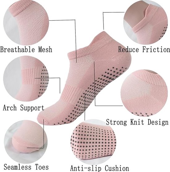 Yogasokken - Antislip - 6 Paar - Huissokken - Sport Sokken - Yoga Sokken - Sportsokken - Huissokken - Full Toe - Anti Slip Sokken - Pilates Sokken - Pilates Yogasokken - Pilatessokken - Ballerinas - Met Extra Grip - Met Anti Slip Onderkant - One Size van Merkloos — afbeelding 4