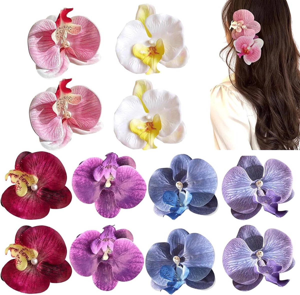 Bloemenhaarspelden Boheems vlinder orchidee - 12 stuks