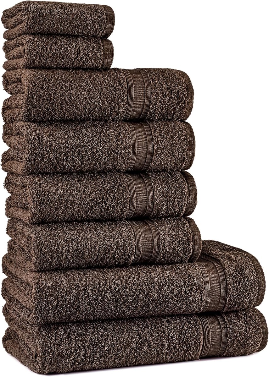 Famanu - Handdoekenset bruin chocoladebruin | 100% katoenen handdoekenset 8-delig | 2x badhanddoeken (70x140), 4x handdoeken (50x90), 2x gastendoekjes (30x50) | zacht en absorberend | Kleur: donkerbruin