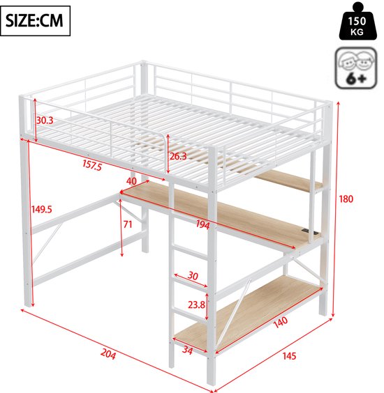 Met bureau - Tweepersoons - Zonder matras - Leer - Hoogslaper