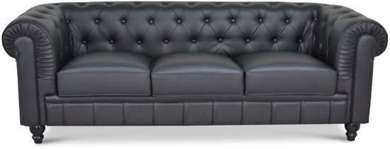 Chesterfield Bank - 3 Zits - Zwart - Leer - Sofa