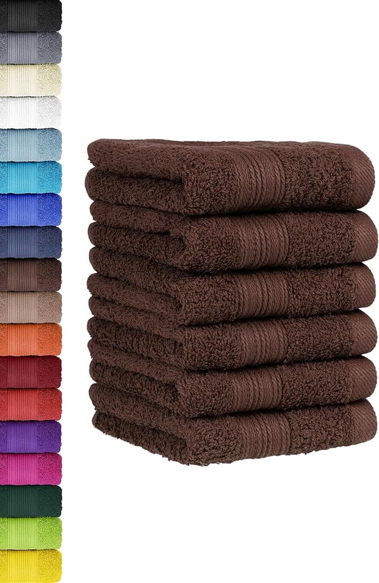Famanu - Set van 6 handdoekenset voor gasten, handdoeken met ophanglus van zacht katoen, 30 x 50 cm, gastendoekjes voor de handreiniging, Öko-Tex Standard 100 gecertificeerd, chocolade