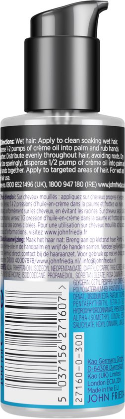 Flacon pompe contenant les instructions d'utilisation et la liste des ingrédients en anglais et en français.