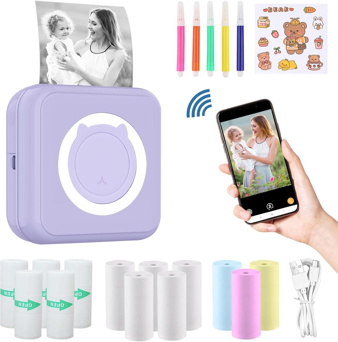 Draadloze Mini Fotoprinter voor Smartphone - Compact en Draagbaar voor Stickers en Memo's