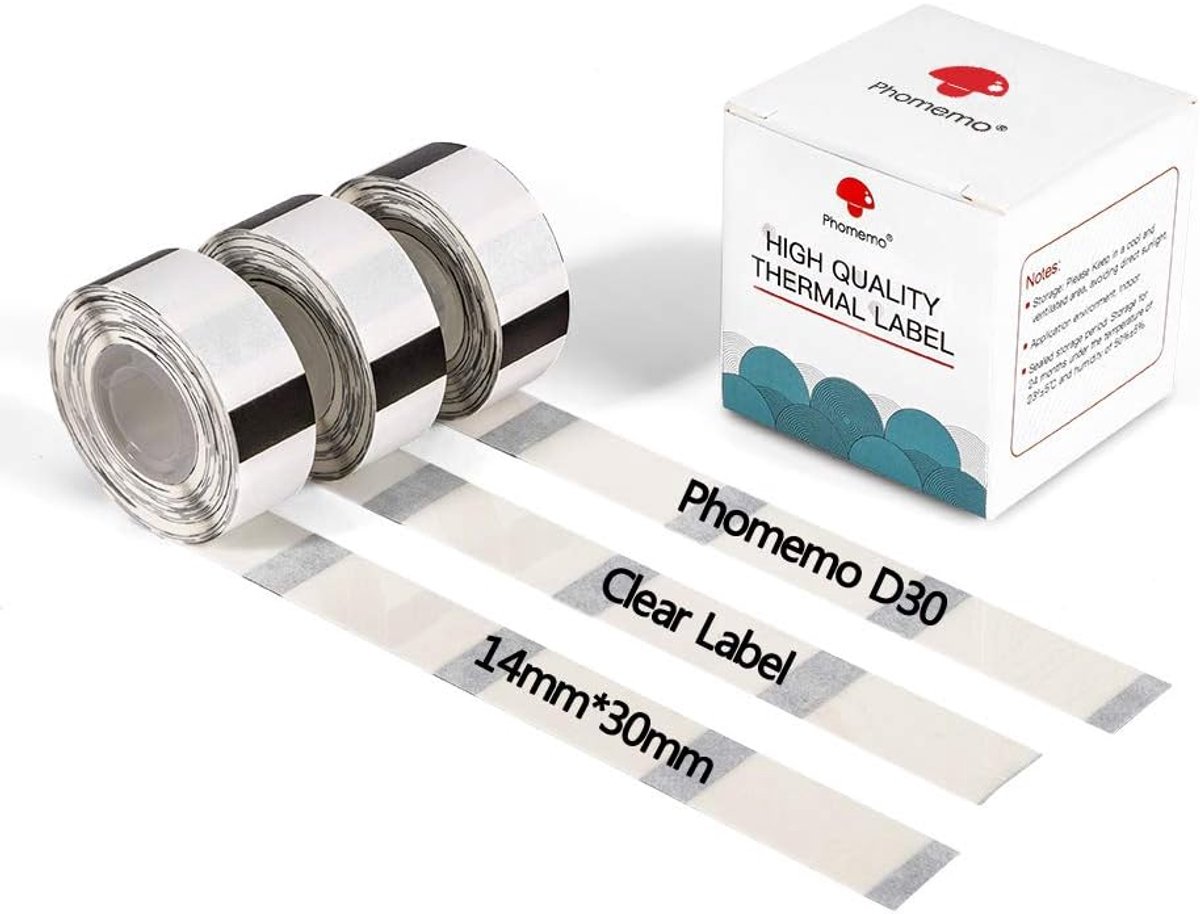 Zelfklevend Thermo-printpapier - Transparante Mini Rollen voor Bluetooth-printers - 14 x 30 mm - 3 Rollen