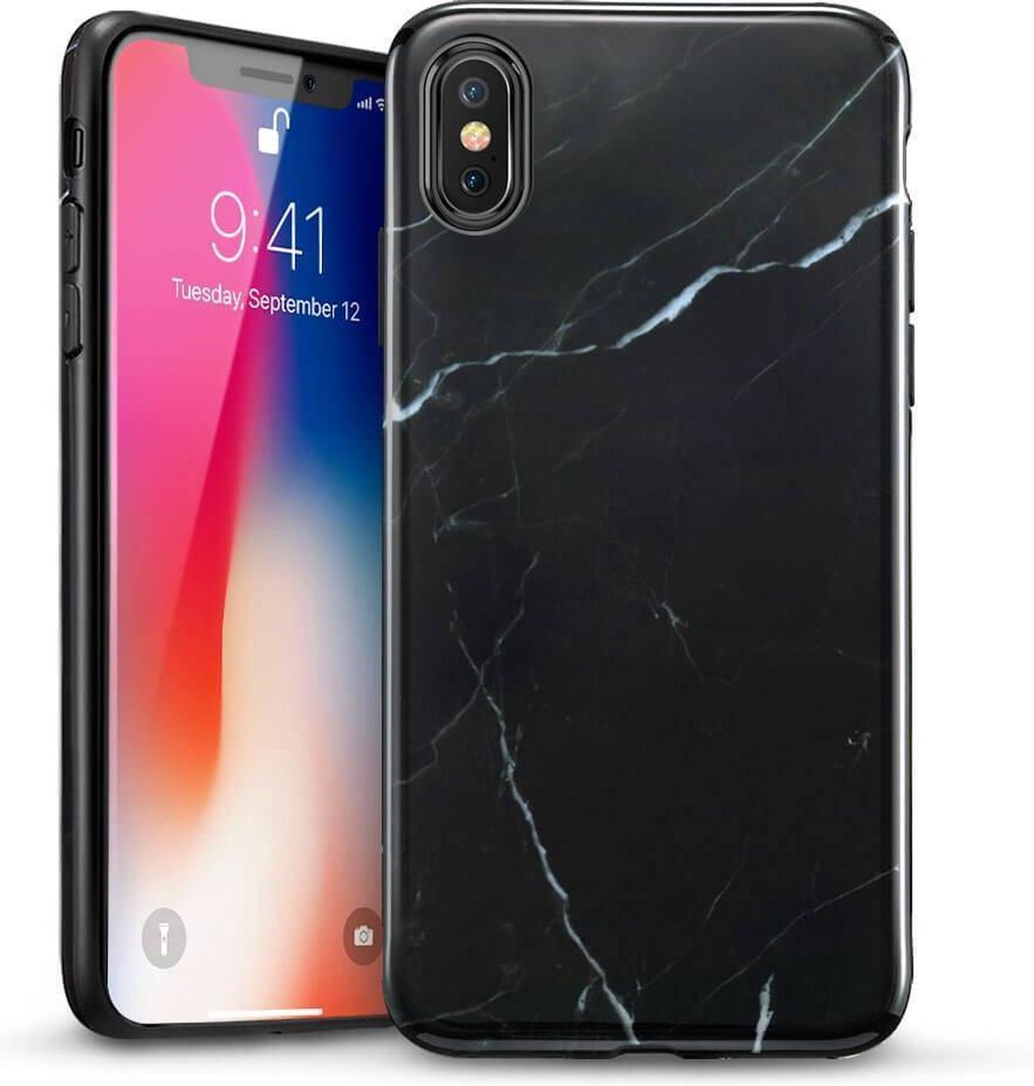 ESR iPhone X hoes Marmer zwart wit zacht TPU