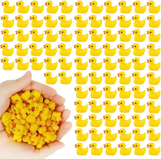 100 stuks mini eenden van hars, kleine eenden, schattig, miniatuur hars-eenden, kleine gele eend, klein eend speelgoed, voor decoratieve pot, micro-landschappen en doe-het-zelf
