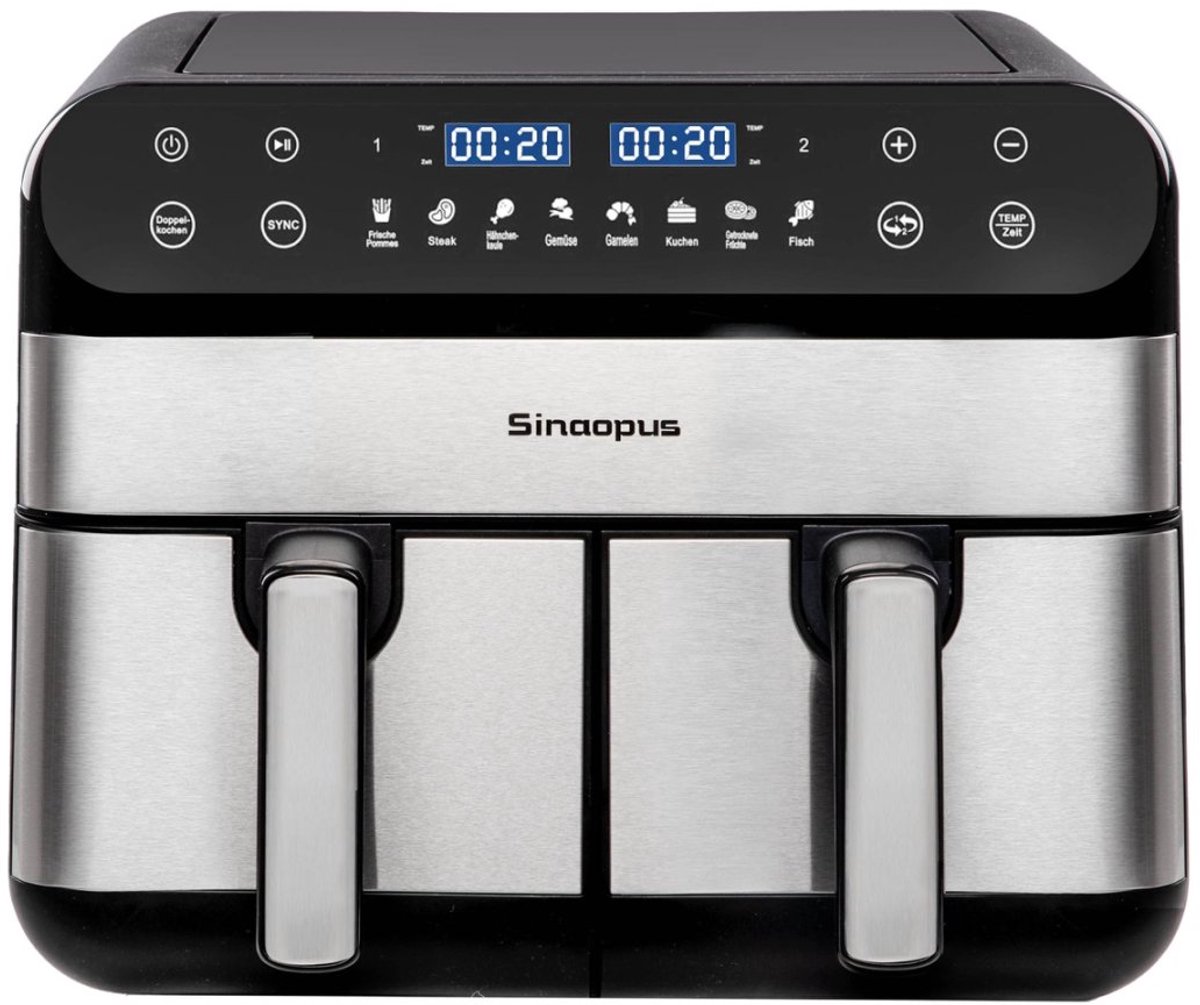 Digitale Airfryer XXL 11L 920 – Heteluchtfriteuse met Dubbele Mand en DualMand Onafhankelijke Snelle Opwarming – Voor Gezinnen – 8 Programma’s – LED Touchscreen – Kijkvenster – Makkelijk te Reinigen – Capaciteit voor 9 Personen