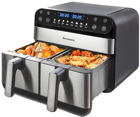 MAXXMEE Heteluchtfriteuse, dubbele kamer, 11 liter, slimme combinatie van heteluchtoven, grill