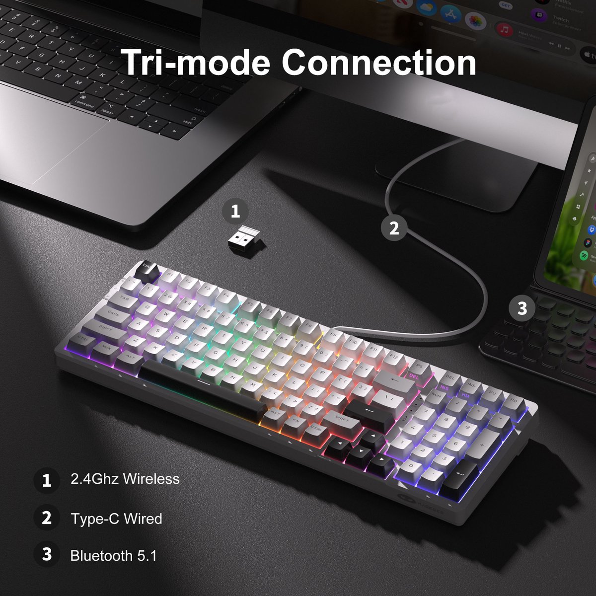 MageGee Light100 - Mechanisch Gaming Toetsenbord - Gaming Keyboard - Draadloos - RGB thumbnail 2
