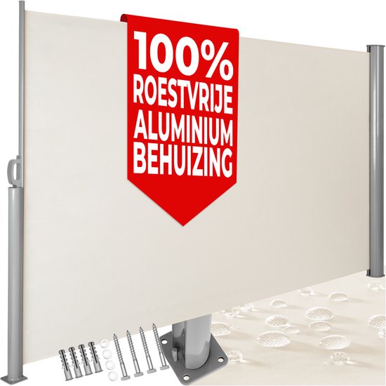 tectake - ondoorzichtig aluminium windscherm - zijluifel, wind- en inkijkbescherming voor balkons, tuinen en terrassen, uitschuifbare zonwering voor een balkon- 160 x 300 cm, zwart