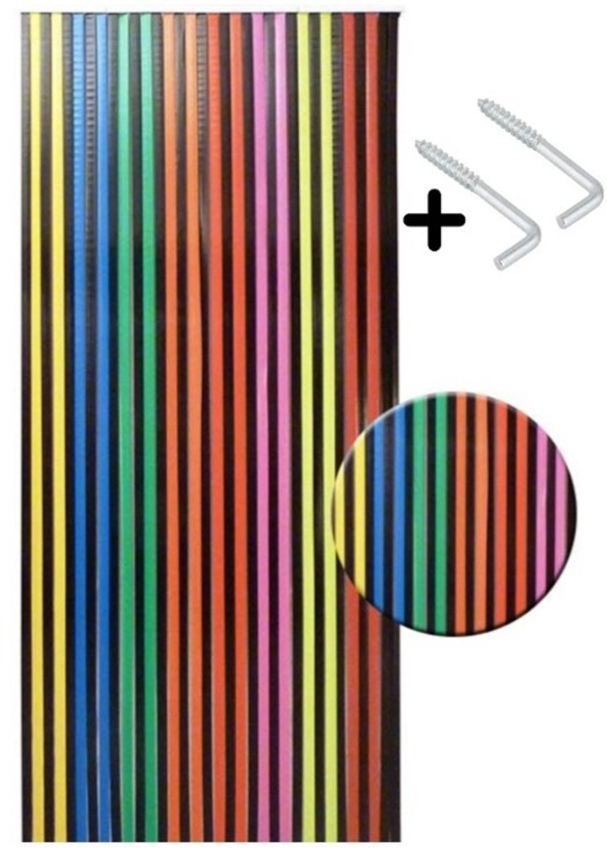 Vliegengordijn Linten 90x200 cm – Multicolor Zwart – Deurgordijn voor Insecten – Vliegenhor Hordeur Versiering – Lintengordijn met 34 Stroken & Bevestigingsmateriaal – Voor Binnendeur, Balkondeur & Tuindeur