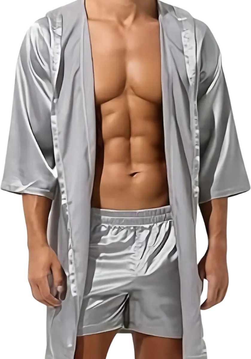 Bovista Satijnen Badjas Heren - Kimono - Kamerjas - Satijn - Ochtendjas - Pyjama - Grijs -