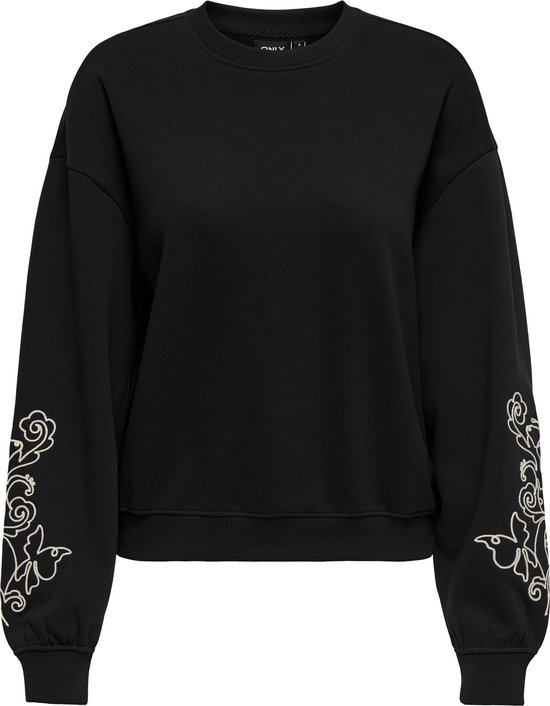 Sweat noir avec des fleurs et papillons brodés sur les manches.