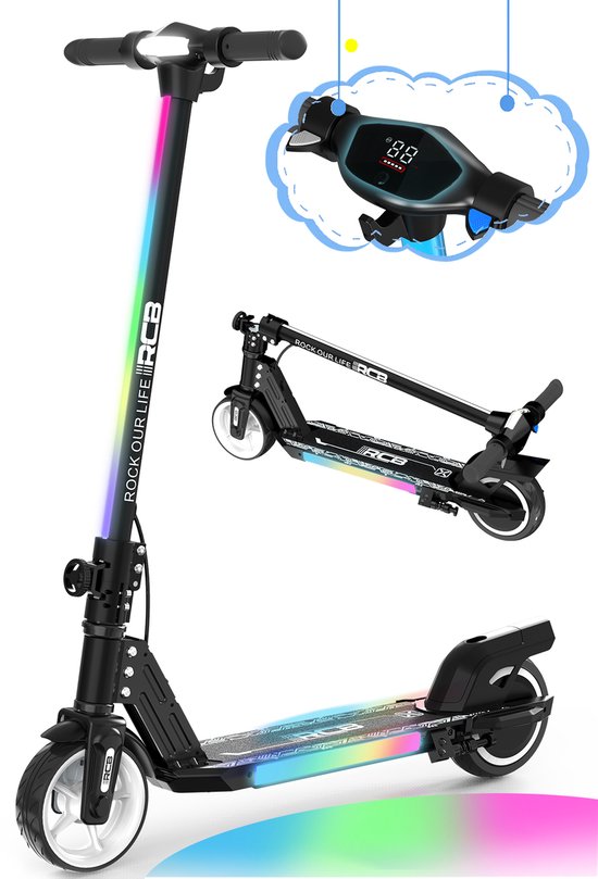 RCB Elektrische Step Kinderen - 6.5 inch- Verlichting - 130W - 5/10/15 km/u - zwart