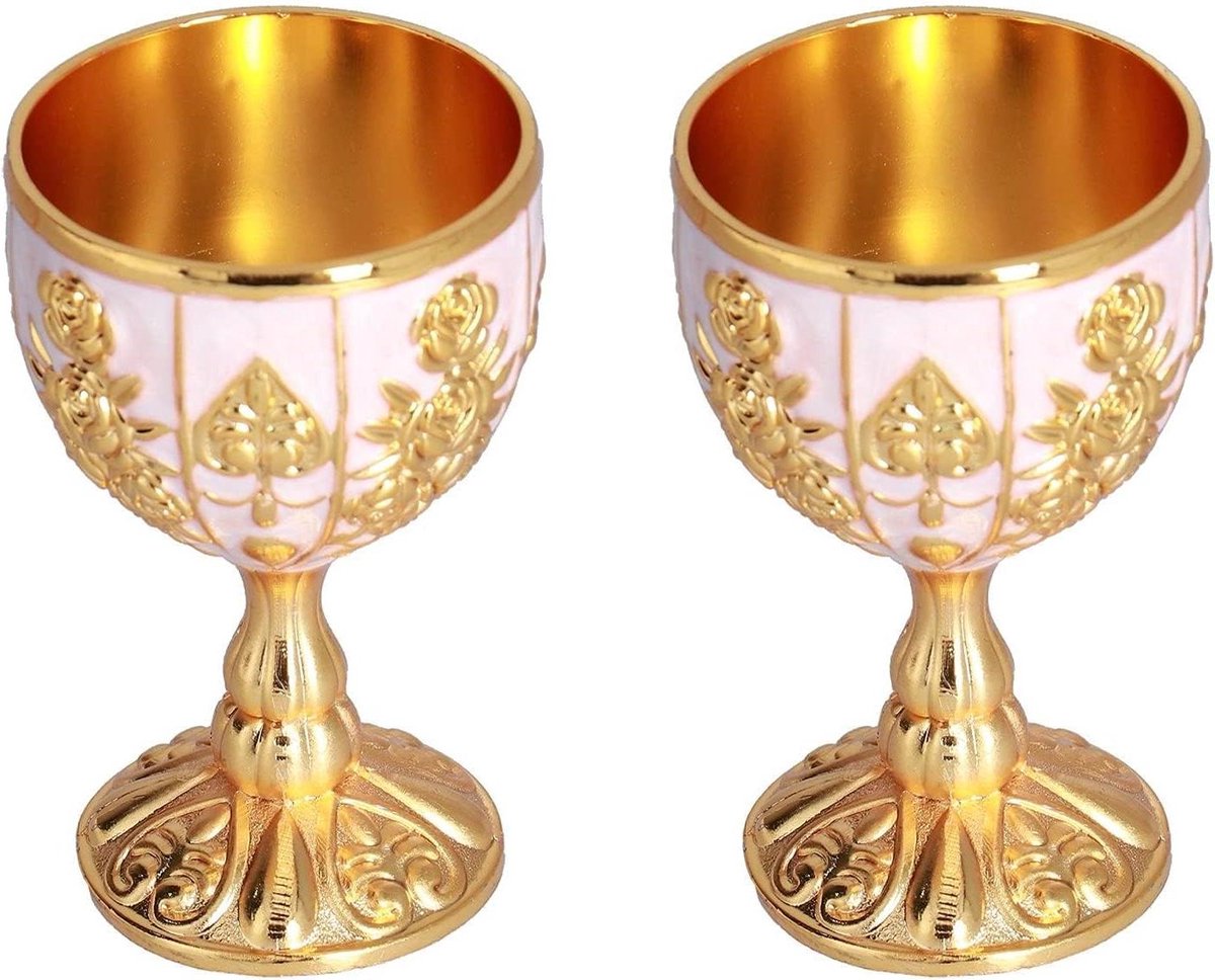 Gouden metalen reliëf wijn beker - Handgemaakte vintage korte wijn beker - Reliëf wijn likeur borrelglas voor thuis bar