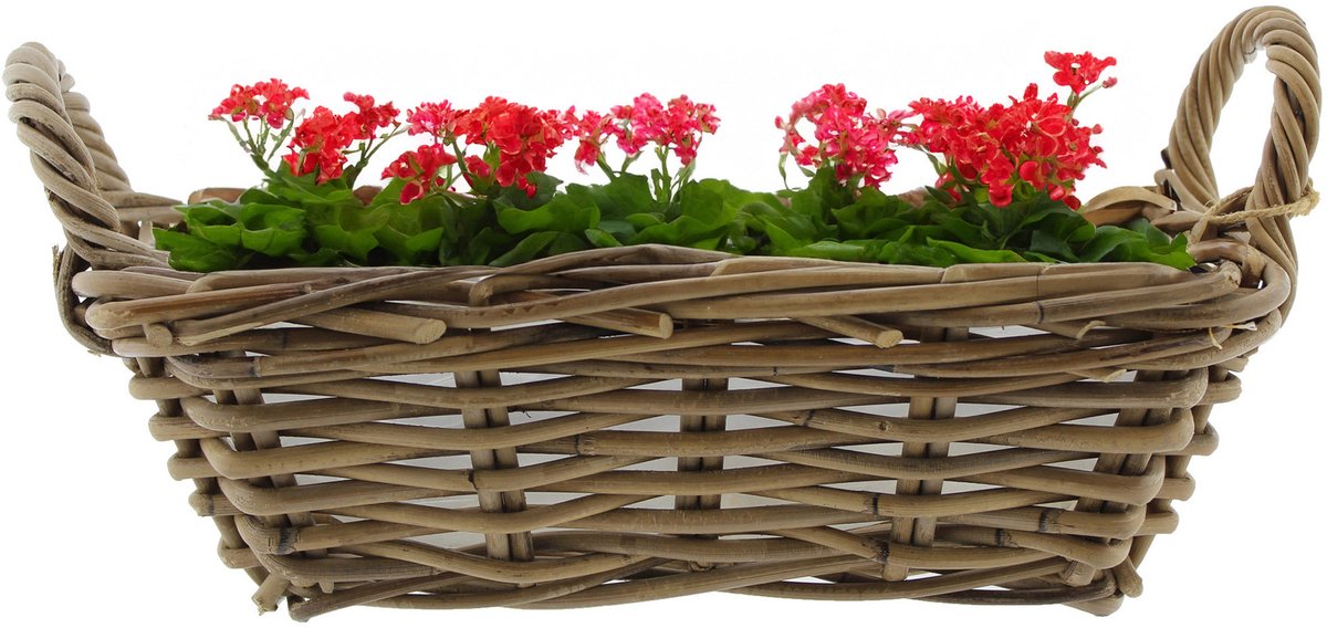 Van der Leeden Mand met hengsels - bruin - 37 x 22 x 12 cm - rotan - gevlochten riet - mand - opbergen - opbergmand - bloemen/planten