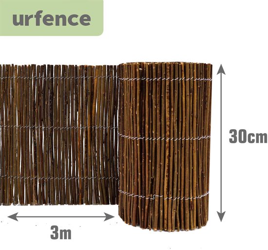 UrFence 1 St. Wilgen Tuinafboording - 100x20cm Schuttingpaneel - Houten Borderafscheiding - Border voor Bloemperken - Graskantafscheiding Wilg Tuinhekje - Plantenborder Wilgenhout - Boomrand Hekwerk