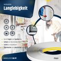 Witte profielen met gele plakrand, beschermt tegen vocht en vuil. Illustreert installatie en weersbestendigheid.