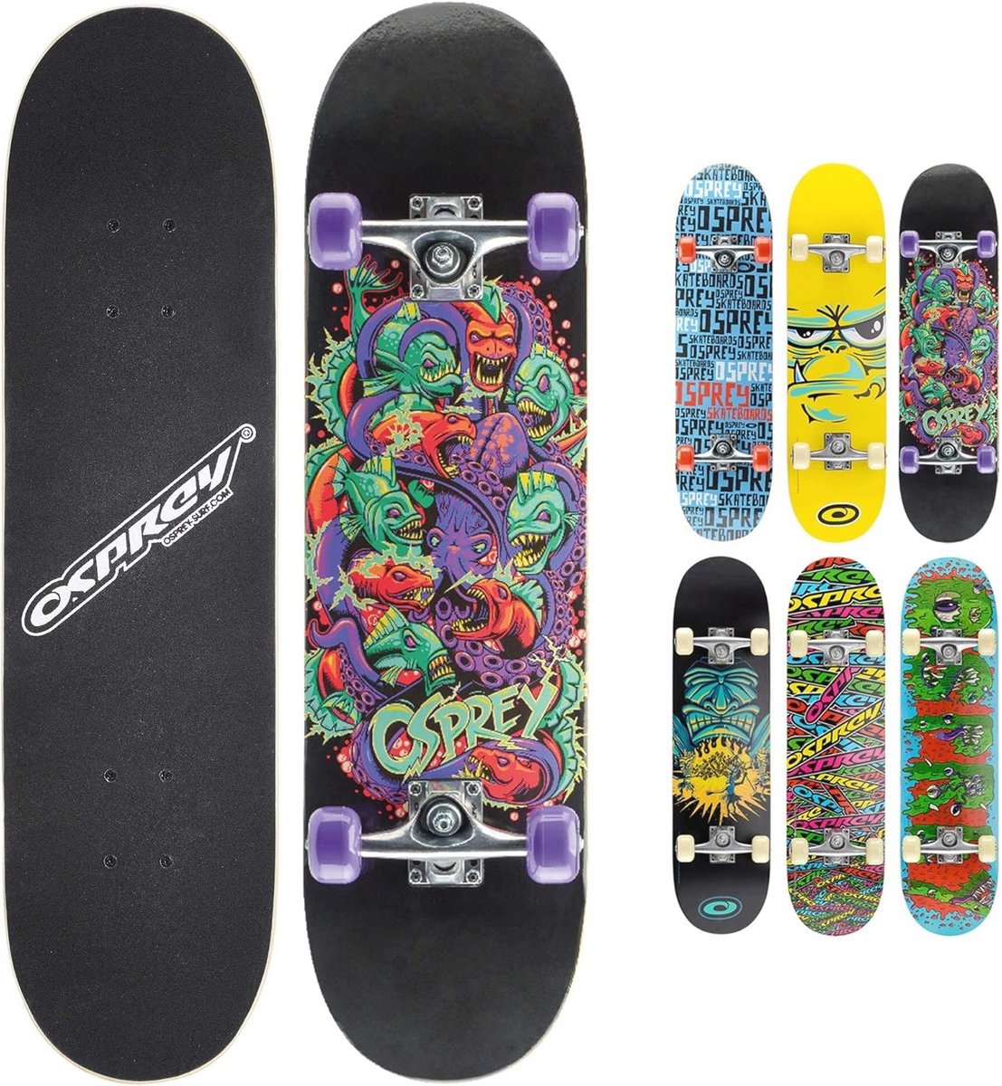 Skateboard voor Kinderen - Dubbel Kick, 70 x 20 cm, Ideaal voor Beginners - Maple Deck, Meerdere Ontwerpen