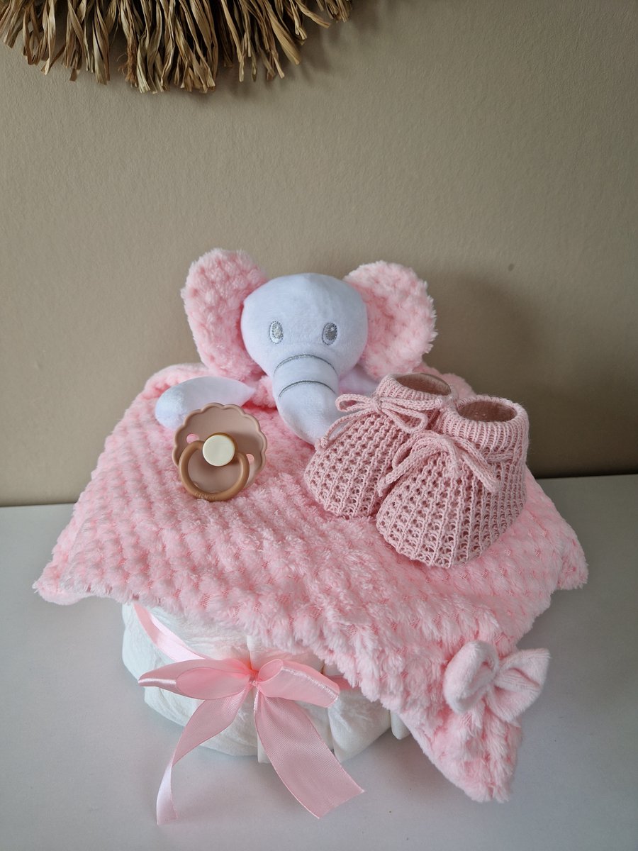 Goedkoopste Luiertaart small olifant meisje - babyshower - kraamcadeau