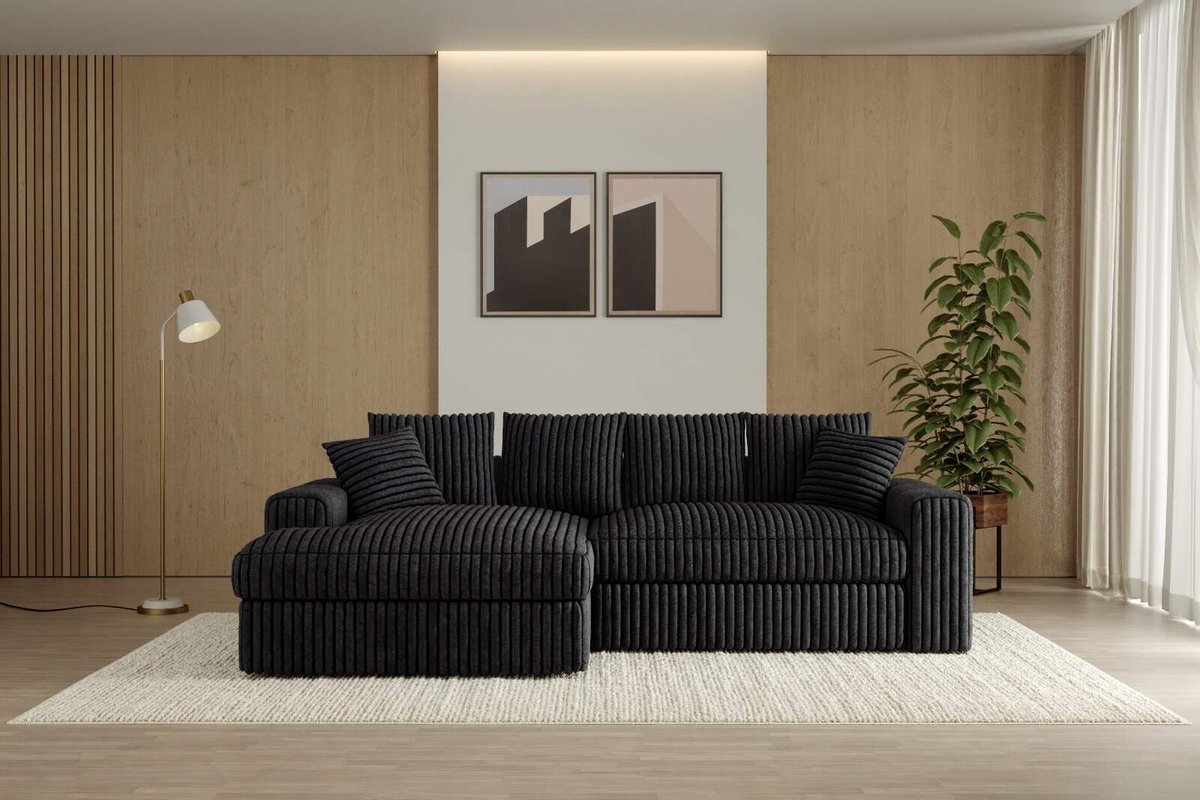 Hoekbank Rivanna- ultra dikke ribstof- lounge Links- antraciet- hoeksalon love Seat antraciet