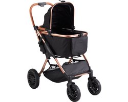 Hondenbuggy, 4-Wielig - Tot 30 Kg Draagvermogen - Met Remmen en Opbergmand - Geschikt voor Kleine Tot Middelgrote Honden - Zwart