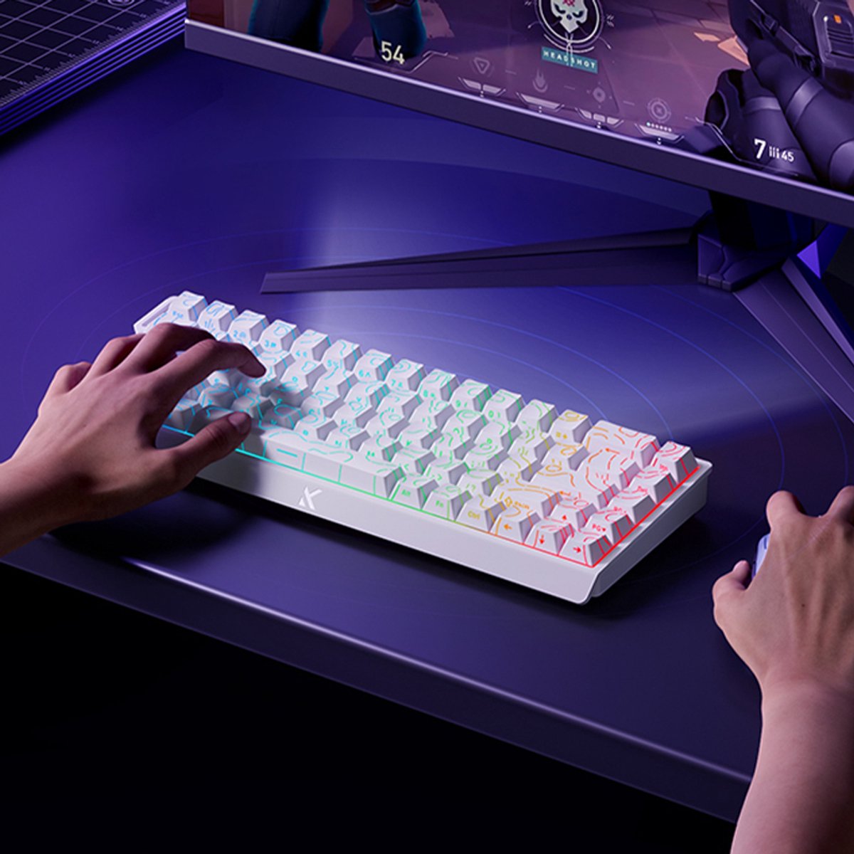 68-Toetsen Mechanisch Toetsenbord met Magneet Schakelaars, 60% Layout, 8K Polling Rate, E-Sport Versie, Gaming Toetsenbord, Wit thumbnail 5