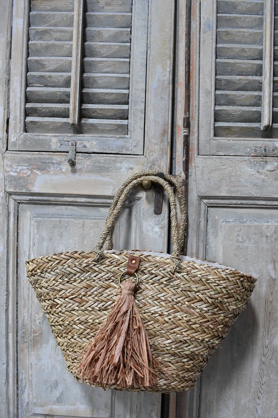 Cabas Ovale En Jonc De Mer - Dimensions 45x25x25cm - Poignées Synthétique - Style Élégant Et Naturel - 10