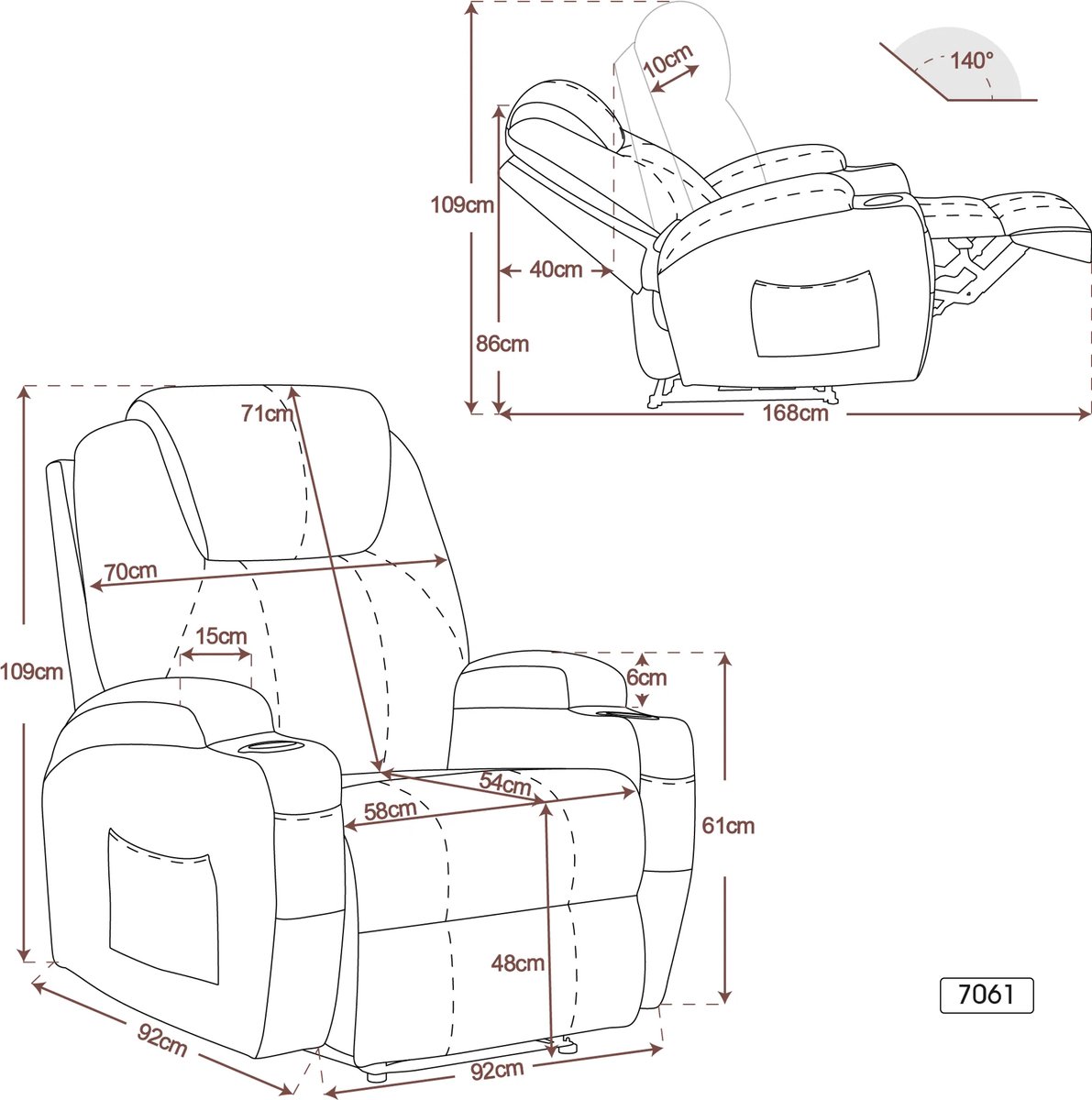 MCombo 7061 Massagestoel met Verwarming en Ligfunctie - afbeelding 2