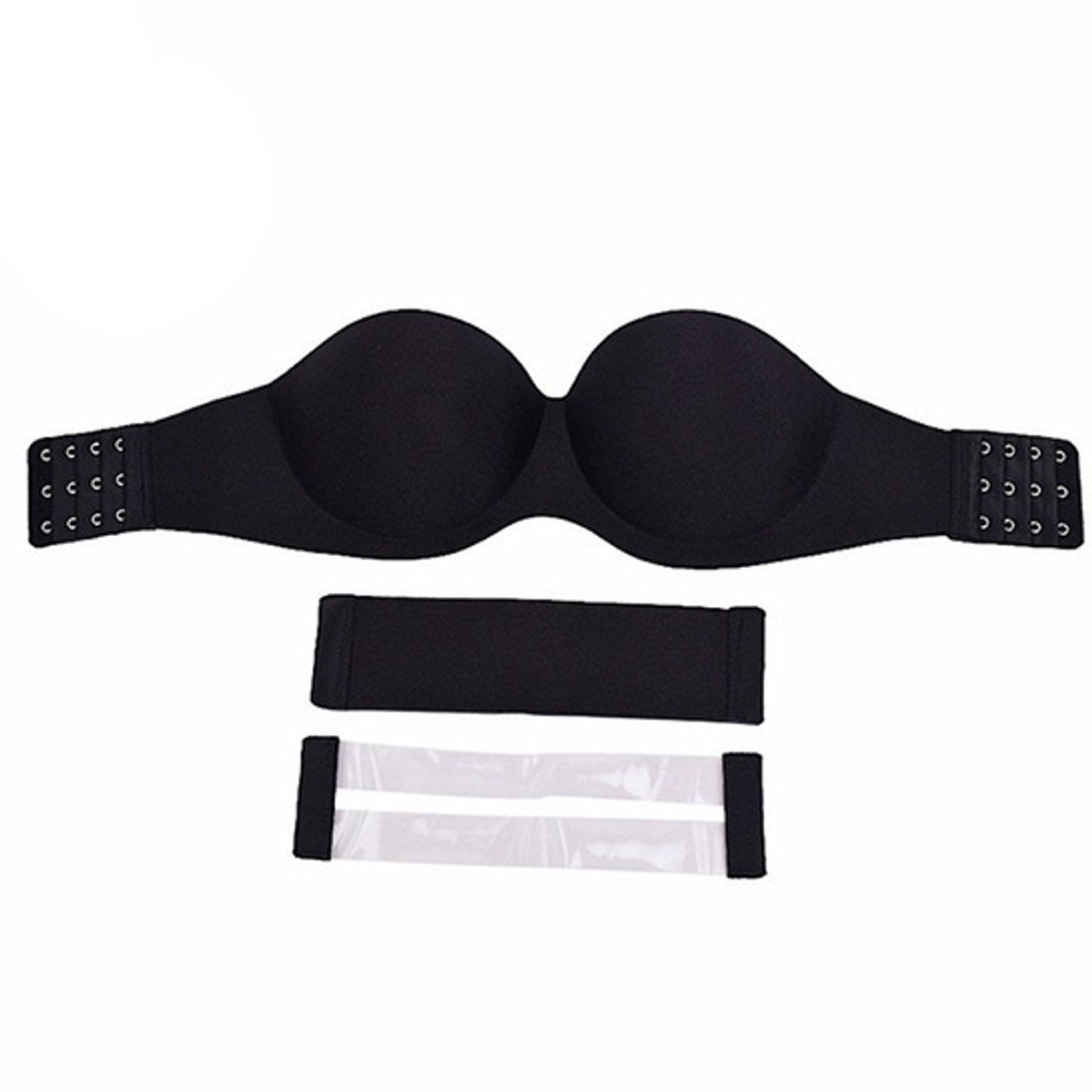 Attrezzo ® Strapless Push up BH - Variabel 70B tot 80B - Open rug - Zwart