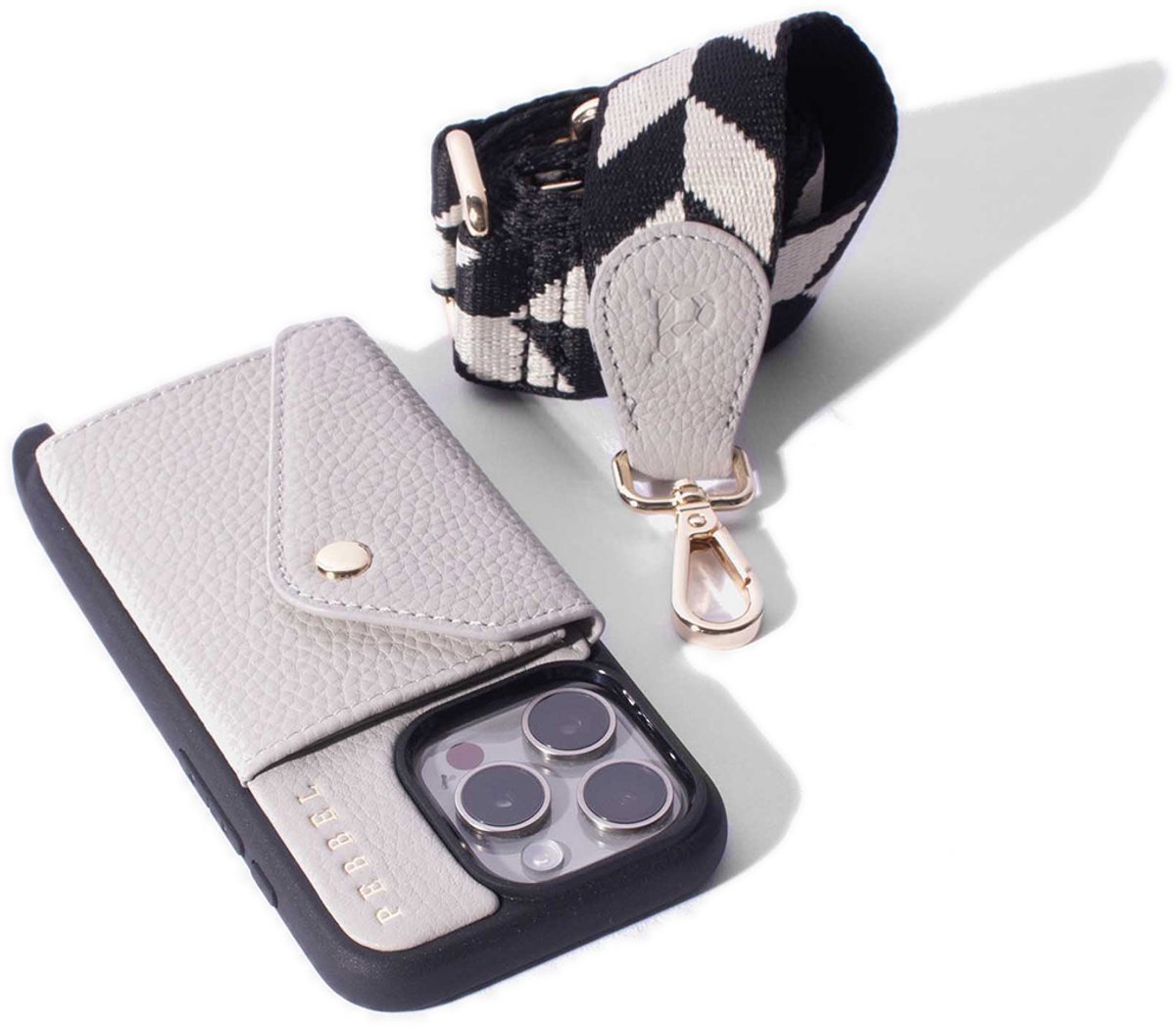 Pebbel Crossbody Hoesje Jessie Grijs - geschikt voor iPhone 16 Pro Max - Luxe Hoesje met Jessie Koord - Echt Italiaans Leer - Pashouder
