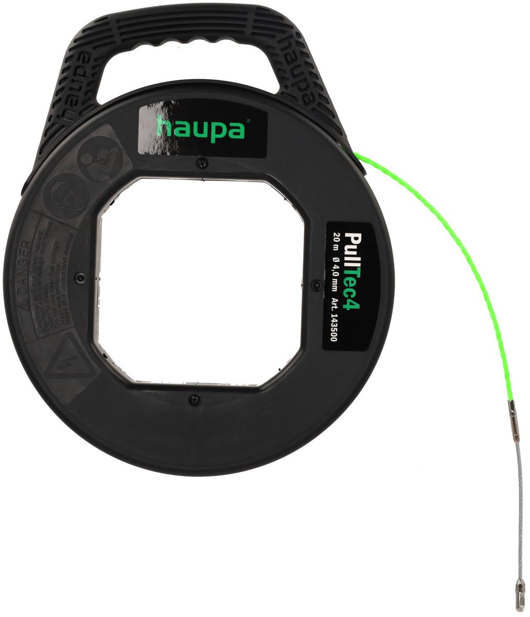 Haupa Kabeltrekker PullTec4 20 m - Speciale kunststofcoating - Single Composite ontwerp (4 mm groen) - M5 schroefdraad en zoekveer - Onbreekbare kunststof behuizing - Breukbelasting van 300 kg
