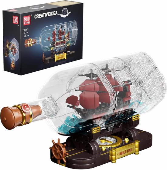 Mould King 10085 Piratenschip in fles bouwset | Pirates of the Caribbean Adventure Modelbouw | Educatief Creator STEM piratenschip speelgoed bouwpakketten voor kinderen & volwassenen | DIY piraten boot geschikt voor Lego | Bouwdoos 885 bouwstenen