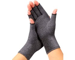 KANGKA® Reuma Compressie Handschoenen Maat M voor Artrose, Reuma, Artritis, RSI, CTS - Open Vingertoppen - Grijs - Unisex