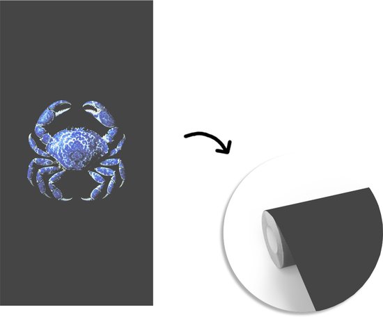 Behang - Fotobehang Krab - Delfts blauw - Dieren - Breedte 120 cm x hoogte 240 cm