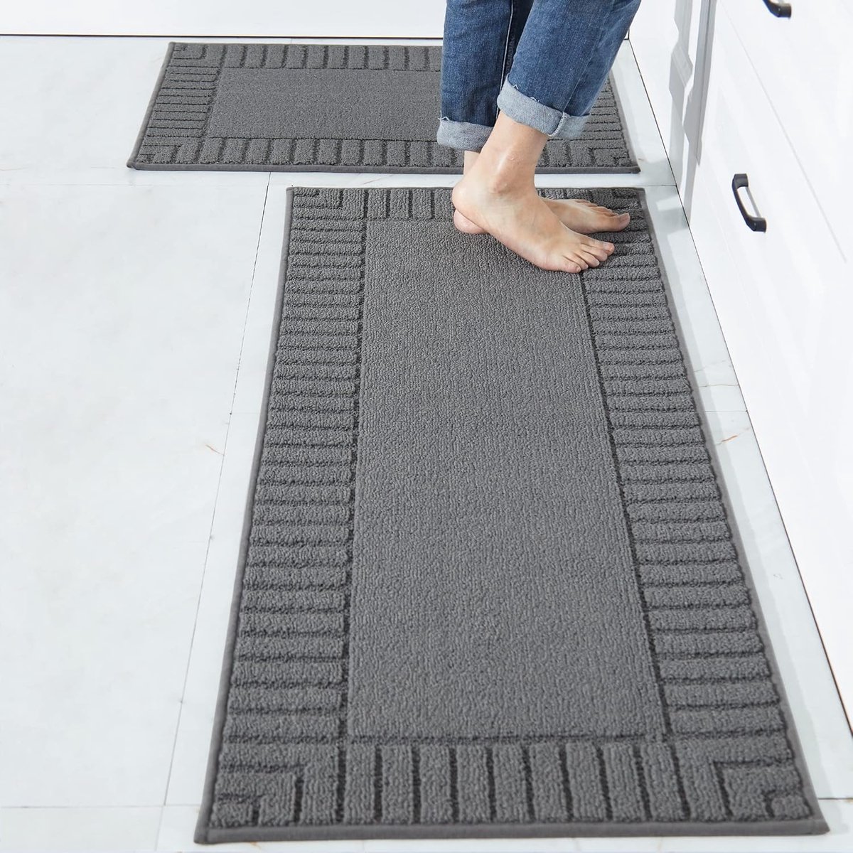 Ibenzoa® Duurzame Keukenmatten Set van Twee - Antislip Grijs voor Keuken en Eetkamer
