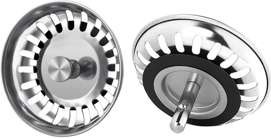 Foto: Gootsteen zeef 2 stuks afvoerplug afvoerzeef rvs zeefje voor in de wasbak zeefje 79 mm korfzeef gootsteenstop zeef voor gootsteen zilver