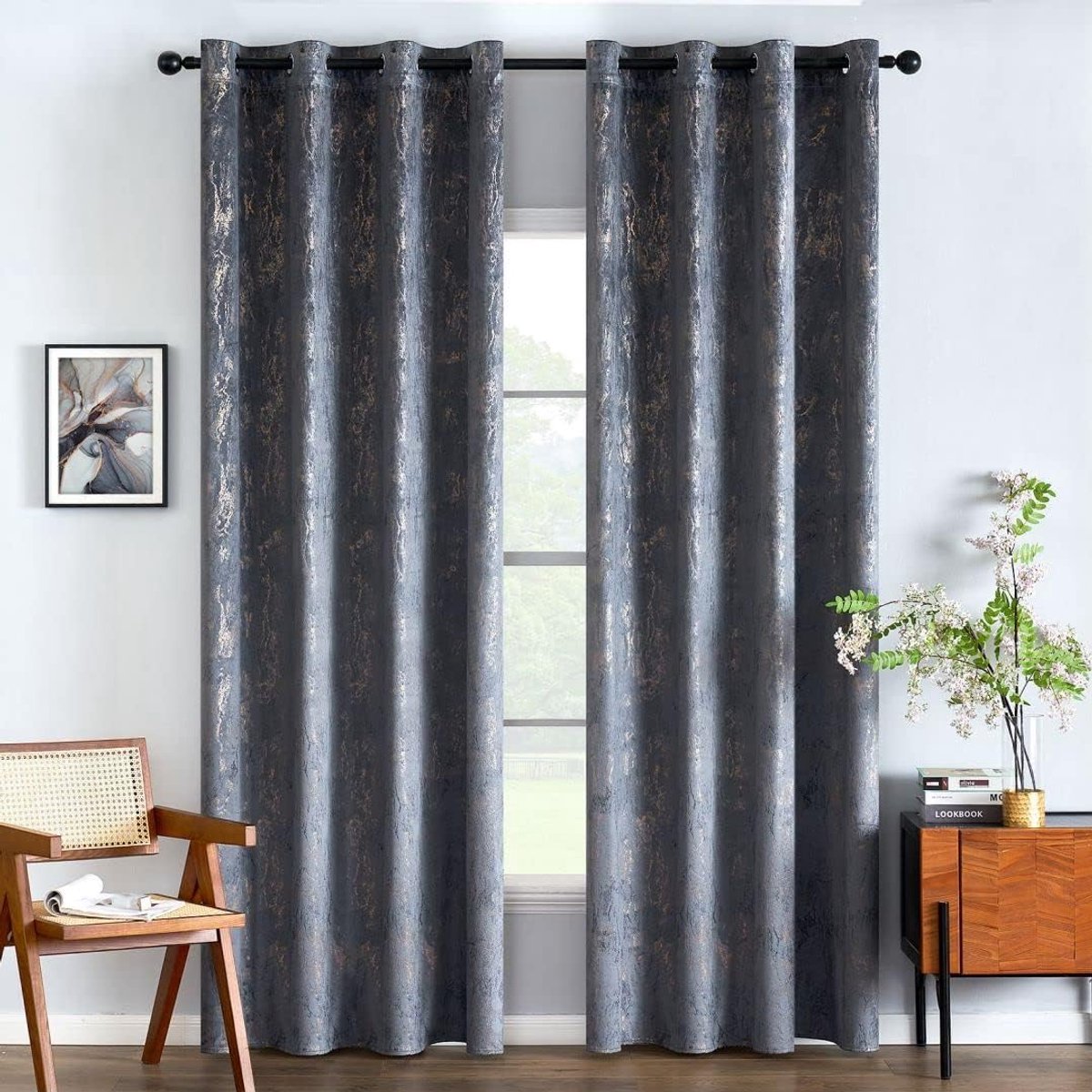 Ibenzoa Zware Fluwelen Gordijnen met Ringen, Set van Twee, 140x245cm, Lichtgrijs