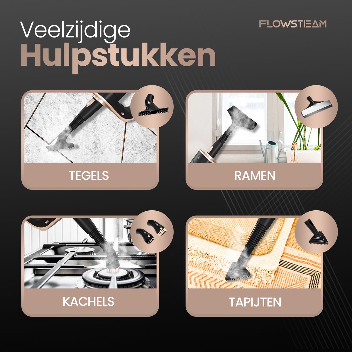 FLOWSTEAM® Luxe Stoomreiniger - 13 Opzetstukken - 120° Stoom – Tapijtreiniger – Vlekkenreiniger – Zetelreiniger - Handstoomreiniger – 5M Snoer - Inclusief 4 Microvezeldoekjes — cadeau in Cadeau-ideeën - foto 8