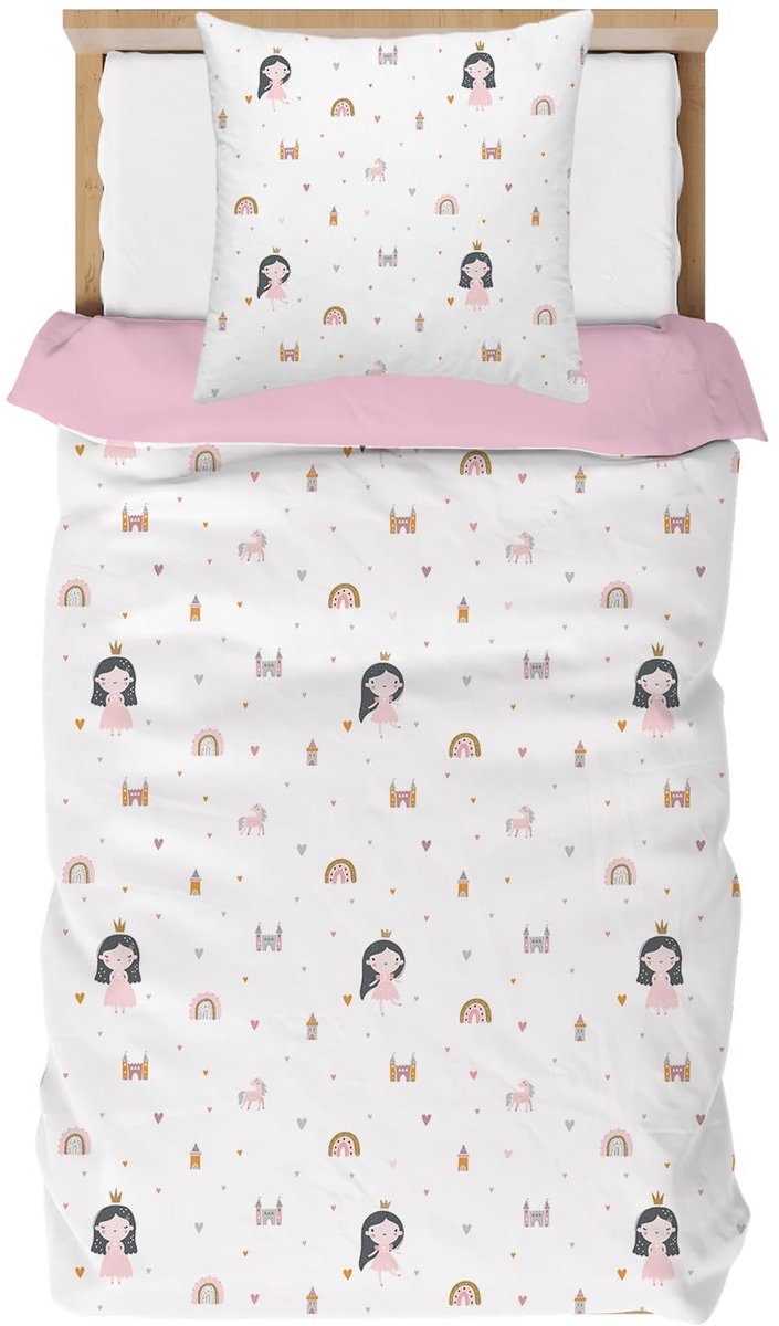 Unyqoos Betoverende Kinderbeddengoed Set met Eenhoorns en Regenbogen voor Meisjes, 135 x 200 cm prinses